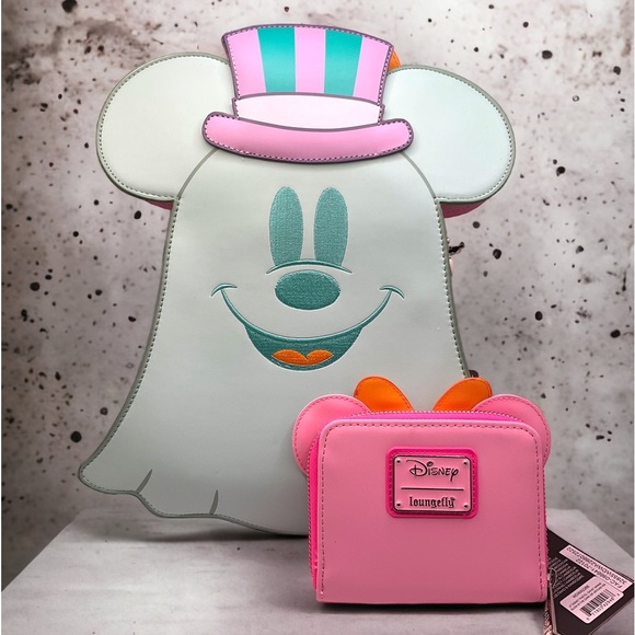 Pastel Ghost Minnie Mouse Glow-in-the-Dark Backpack and Matching Zip Wal… - Picture 2 of 9